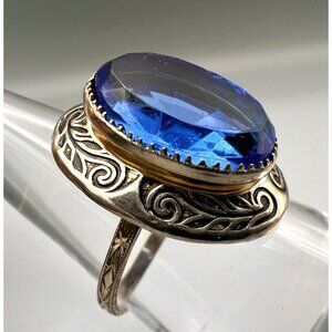 Antique 1/60 10k RG Sapphire Glass Stone Cocktail Ring